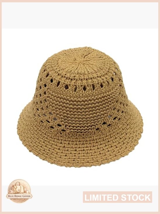 Straw Bucket Hat Women Knitted Crochet Sun Hat Packable Woven Beach Hat main image 6